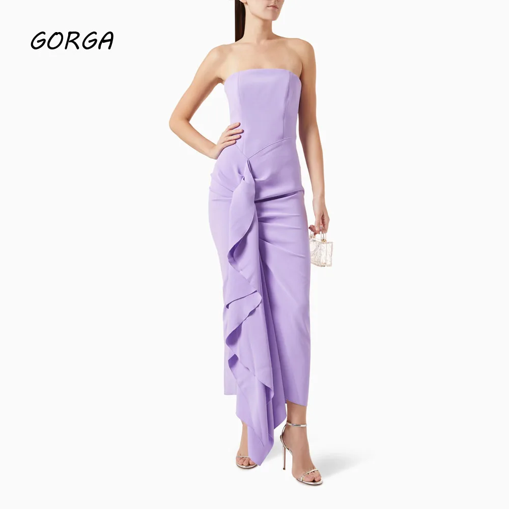 GORGA-vestido de noche plisado sin tirantes para mujer, prenda de vestir de color púrpura claro, corte sirena, con crepé, Espalda descubierta, sin mangas, Formal, hasta el suelo, 2024