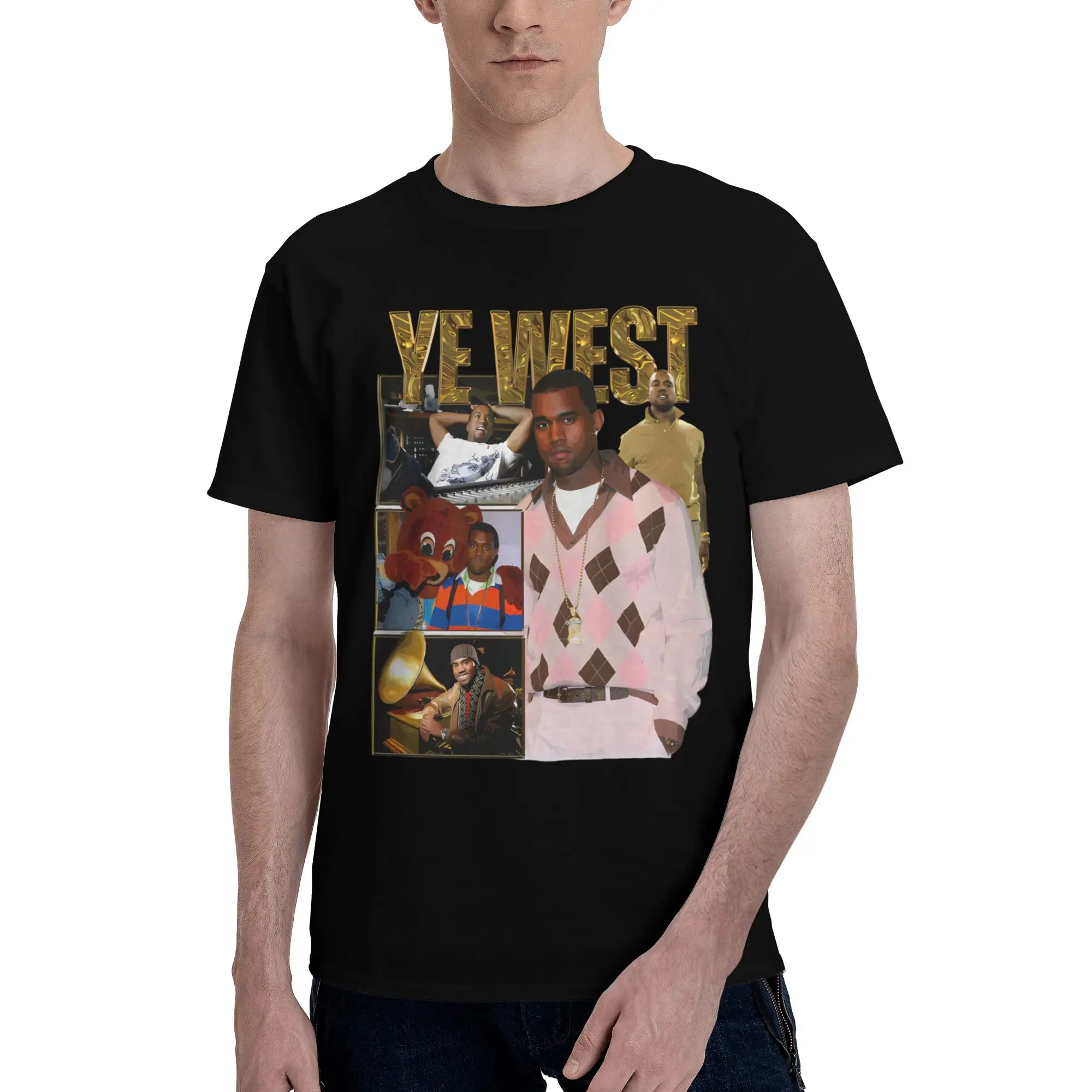 

Мужские популярные футболки Singer Kanye West с круглым вырезом и короткими рукавами, футболка из 100% хлопка, свободная летняя стильная одежда большого размера