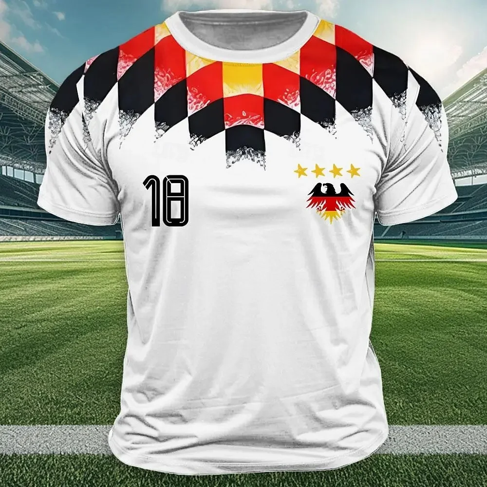 2026 Summer Germany National Flag Print T Shirt for Men Outdoor Jersey Sport Top Casual O-neck Loose Short Sleeve German Retro