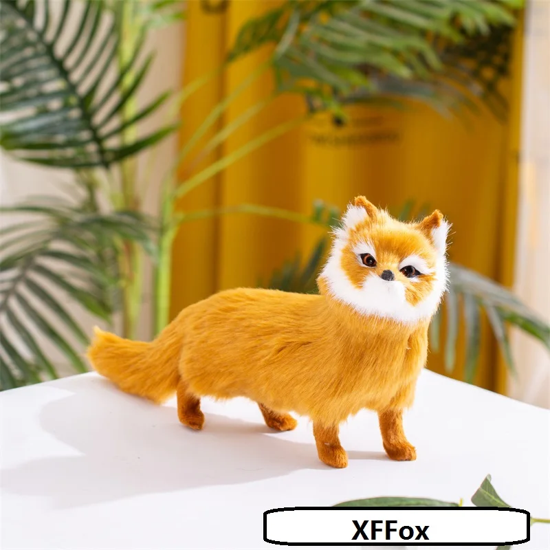 Cute Standing Fox Handicraft Decoration Toy Gift - Realistic Faux Fur Design Approx. 26x16cm - Plush Soft Plastic Material