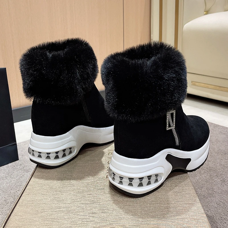 New Ankle Boot for Women Warm Plus Plush Winter Snow Boots Zipper Woman Shoe Internal Increasing Boots Botas Mujer