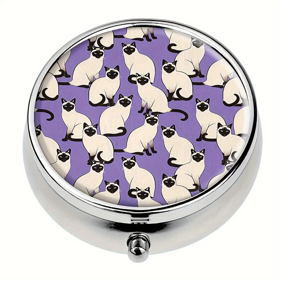 Cute Cat Purple Round Pill Box,Household Portable Medicine Storage Box,3-grid Sub-packaging Medicine Box,Outdoor Travel Office