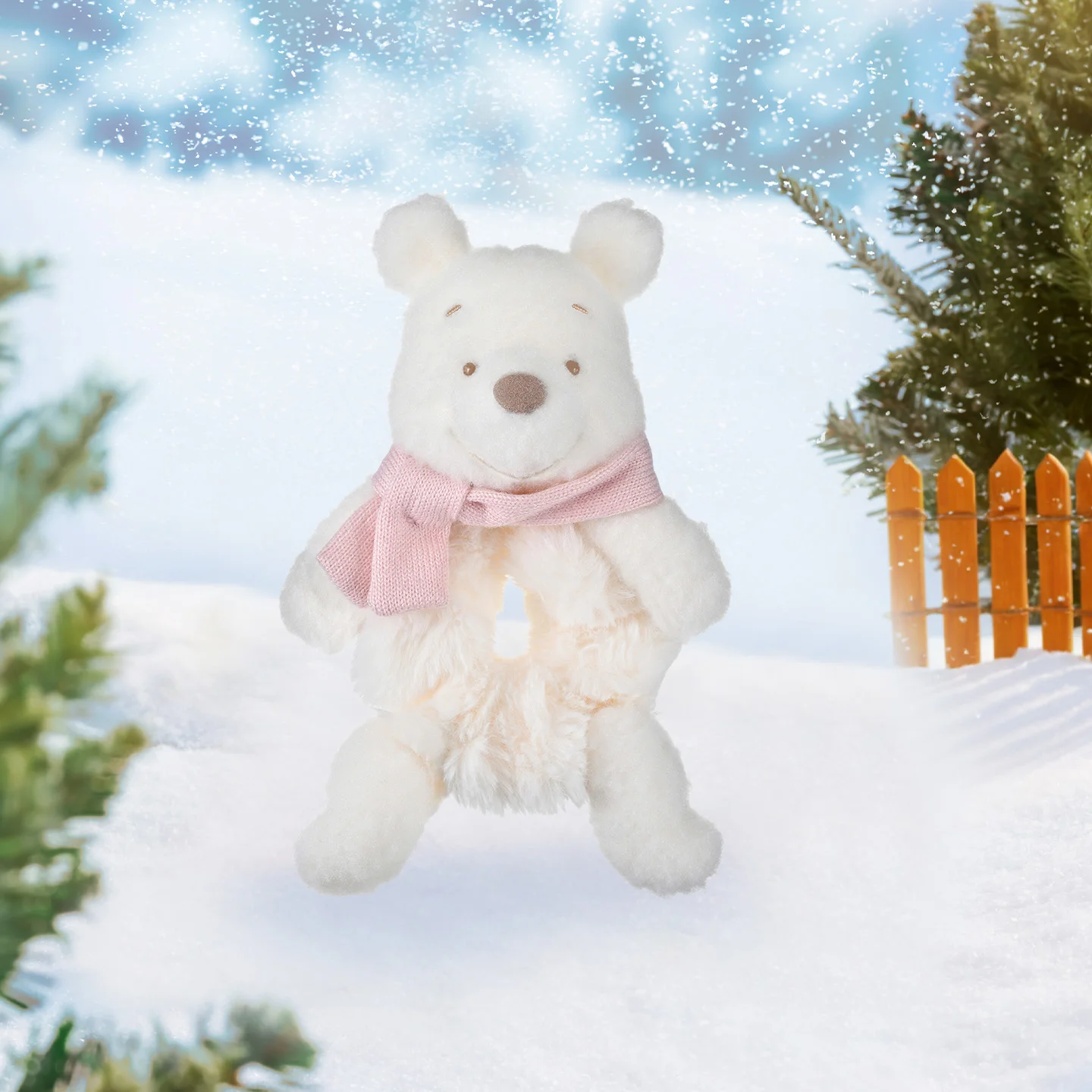 قفازات ديزني الرسمية للشتاء على شكل قلب ويني ذا بوه من القطيفة ثنائية الأغراض بدون أصابع، وشاح دافئ لطيف وجميل، رباط شعر