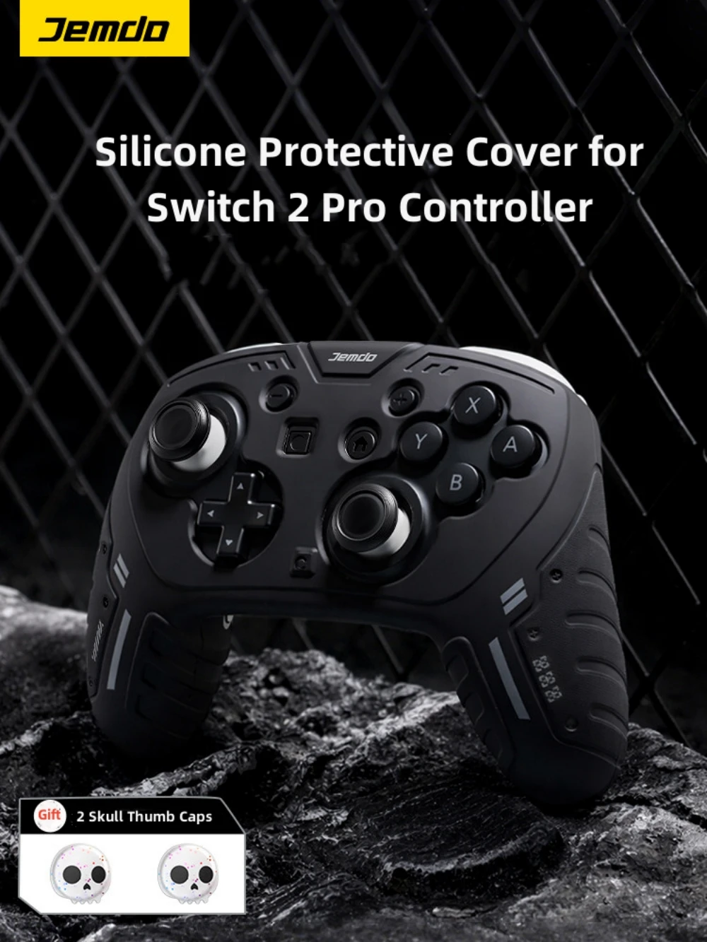 

Silicone Protective Cover for Switch 2 Pro, Soft Anti-Slip Grip Skin Case with 2 Skull Thumb Caps, Shockproof Durable Shell