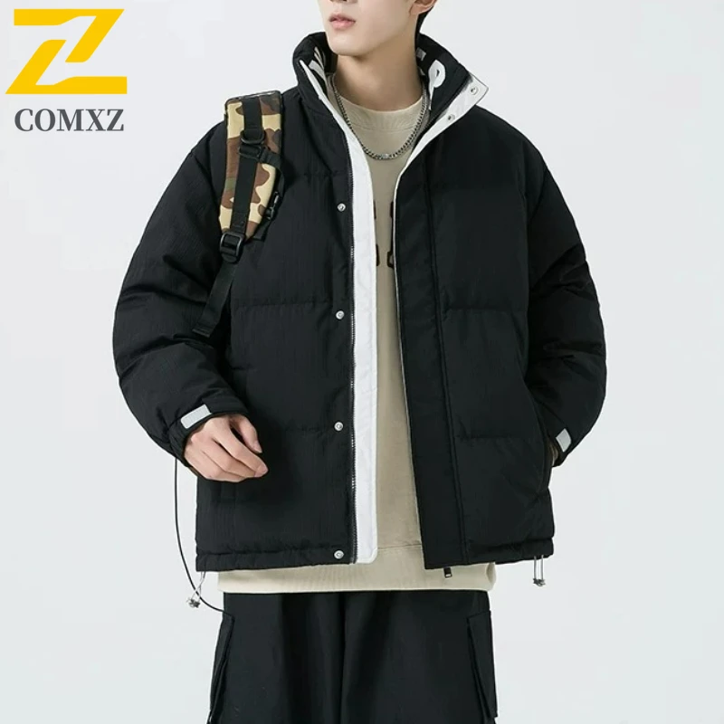 COMXZ Branded Winter Jacket Athleisure Stand Collar Solid Color Ski Padded Jacket Snow Cold Proof Men's Handsome Quilted Jacket