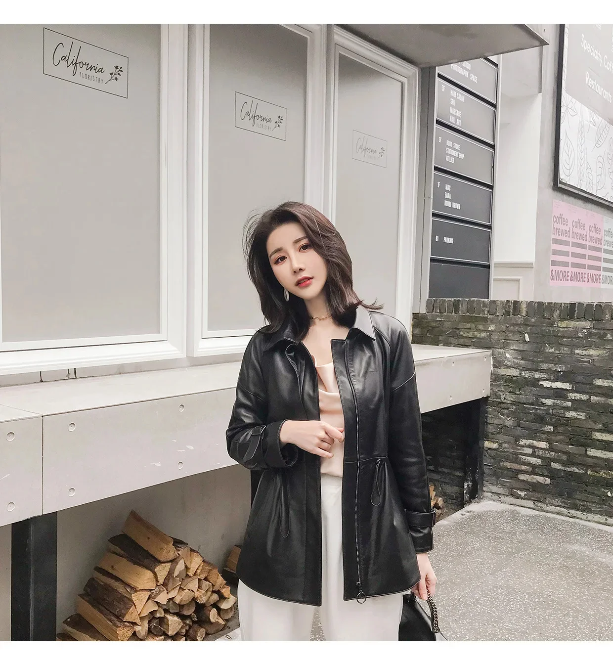 YR!Free shipping.2024 fashion women real leather jacket.Spring Street soft sheepskin coat.Comfortable thin cloth