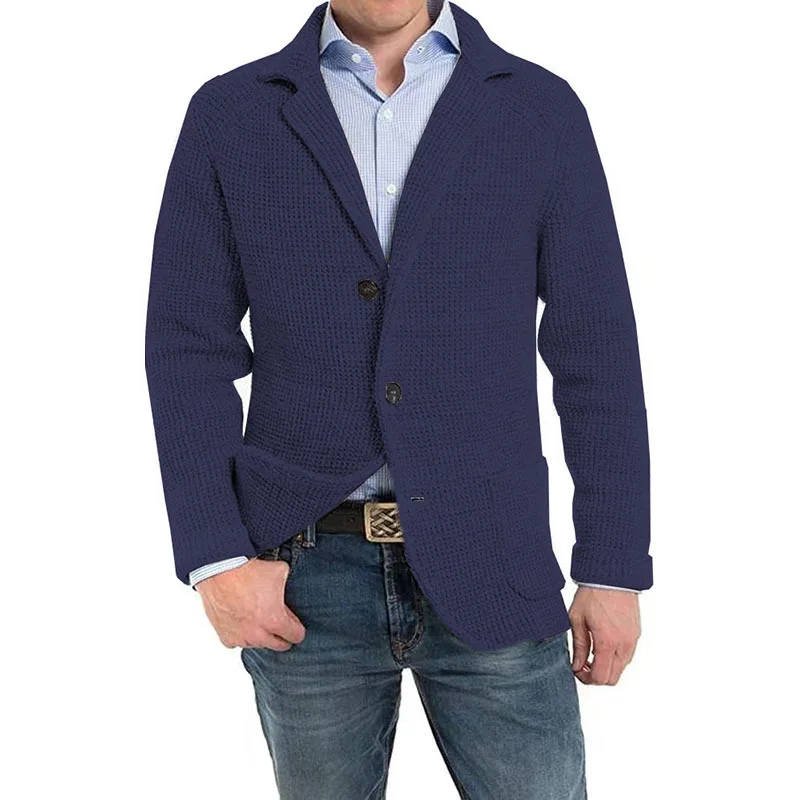 Camisola masculina de malha comprida cardigan de bolso, suéter casual elegante