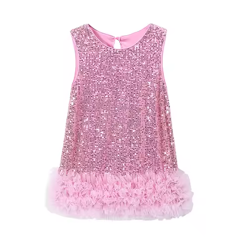 Sequin Girls Dress for Summer Sleeveless Fluffy Birthday Prom Dresses Evening Gown Children's Costumes