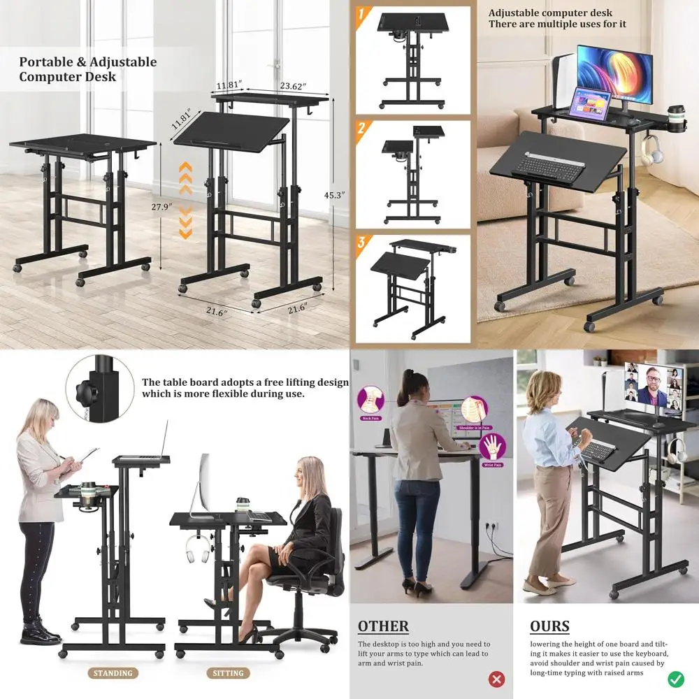 

Портативный стол на колесиках с регулируемой высотой для мобильного офиса