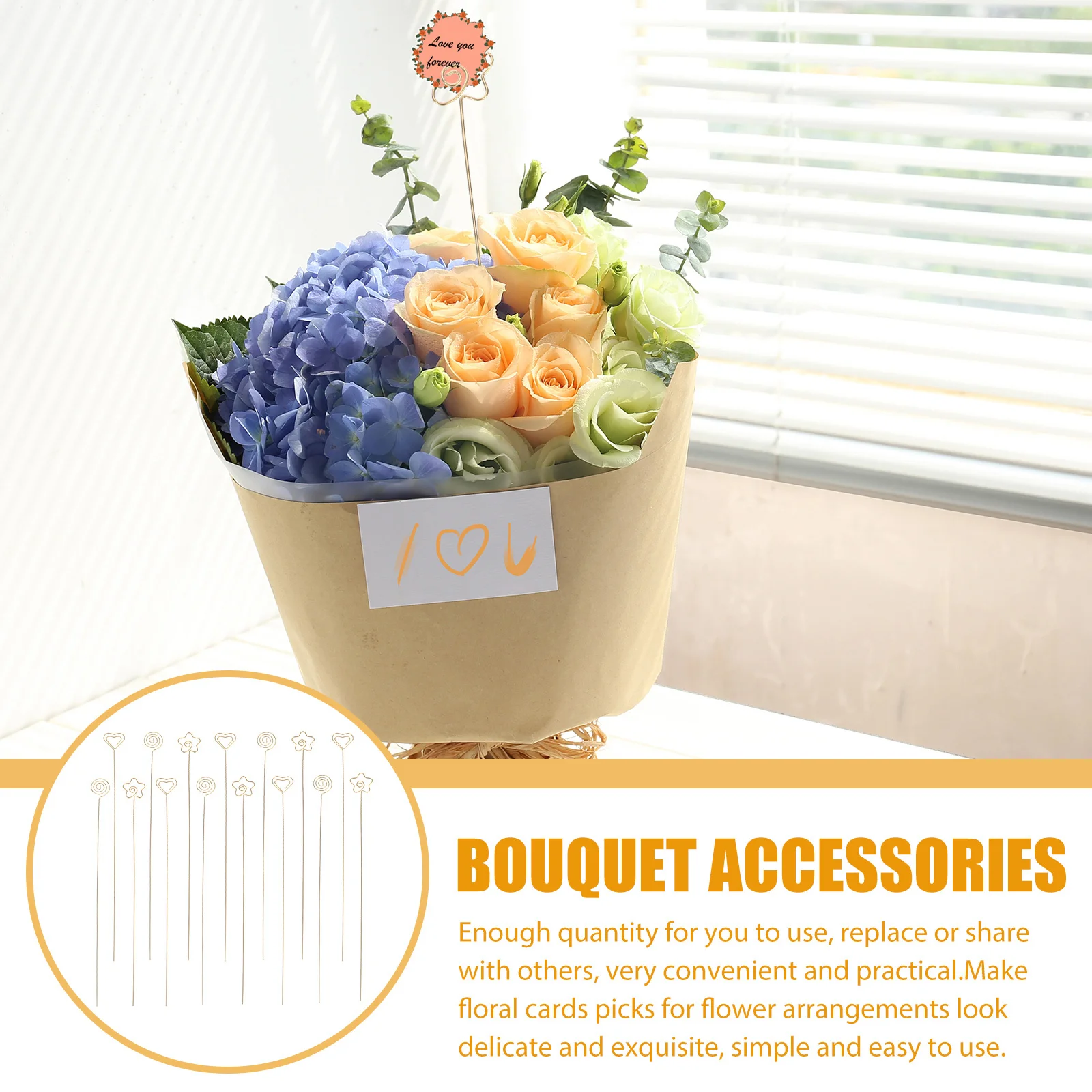 30-teiliges Set mit Blumenstrauß-Clips aus Metall, Stahldraht, Blumen-Picks für die Herzstück-Display, dekorative Blumen-Kartenhalter, florale Stahl-Picks