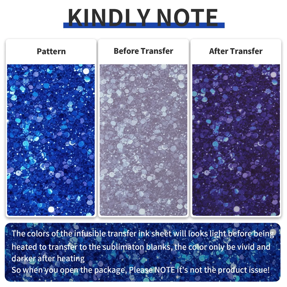 (1 PCS) 12x12 IN Sublimation Transfer Sheet for Tumblers Blanks Tshirts Blue Glitter Sublimation Transfer Ink for Heat Press DIY