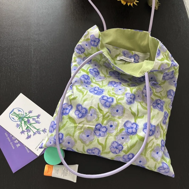

Casual Purple Floral Women's Shoulder Bags Elegant Commuter Ladies Tote Bag Lightweight Portable Female Double-sided Handbags