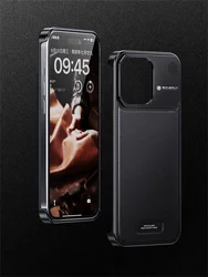 PU Leather Magnetic Push-Pull Borderless Metal Phone Case For iPhone 13 14 15 16 17 Pro Max Aromatherapy MagSafe ShockproofCover