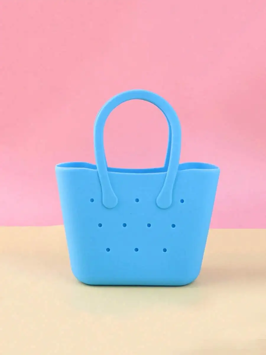 

Womens Silicone Tote Bag With Double Handles Solid Color Casual Handbag