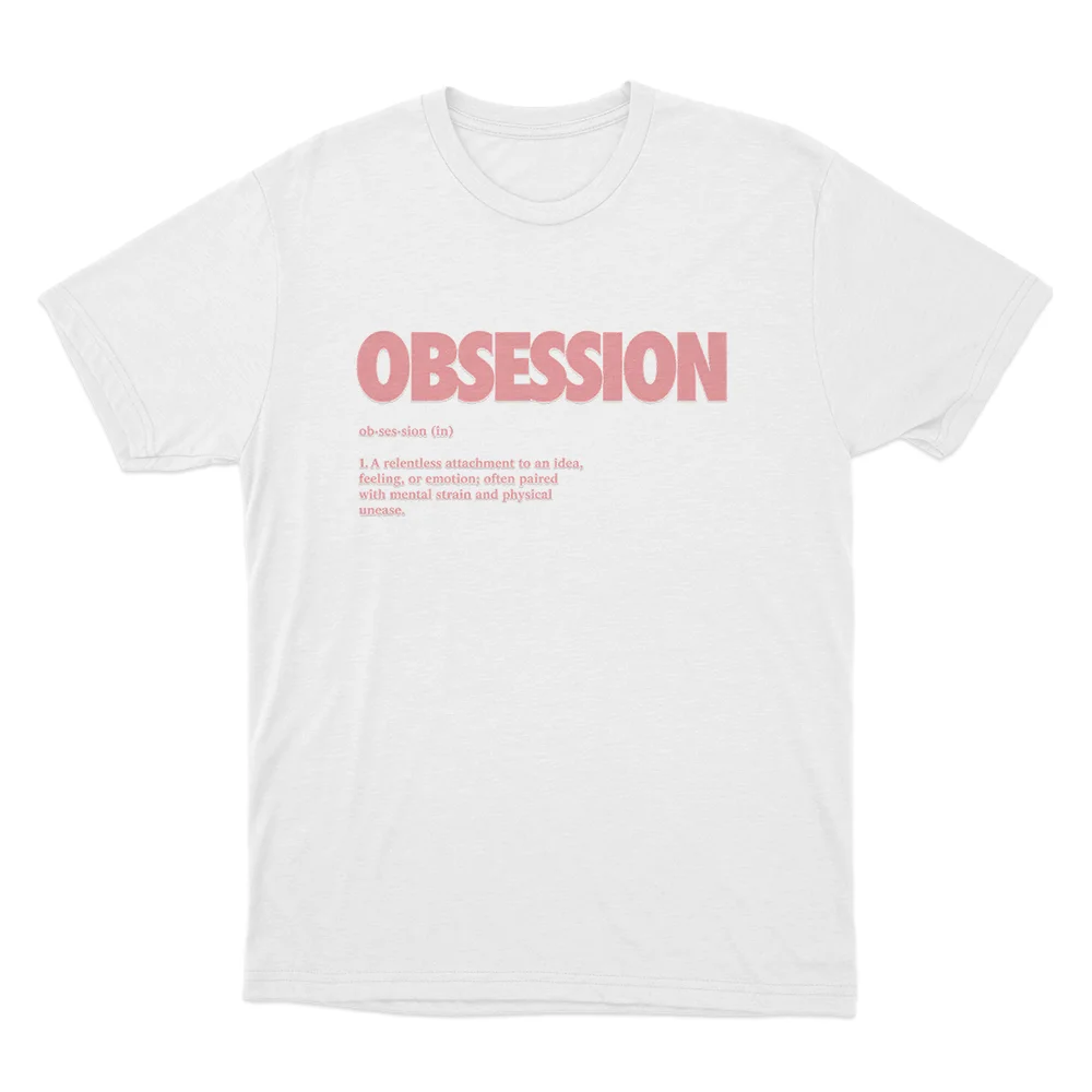 T-shirt blanc Obsession Definition en coton avec motif graphique pour hommes et femmes, streetwear d'été