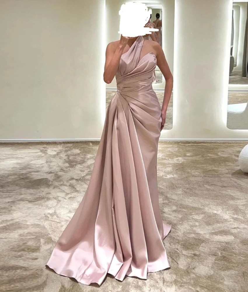 Abito da sera monospalla a trapezio in raso di alta qualità personalizzato Abiti da celebrità delicati senza maniche lunghi fino al pavimento Taglia personalizzata