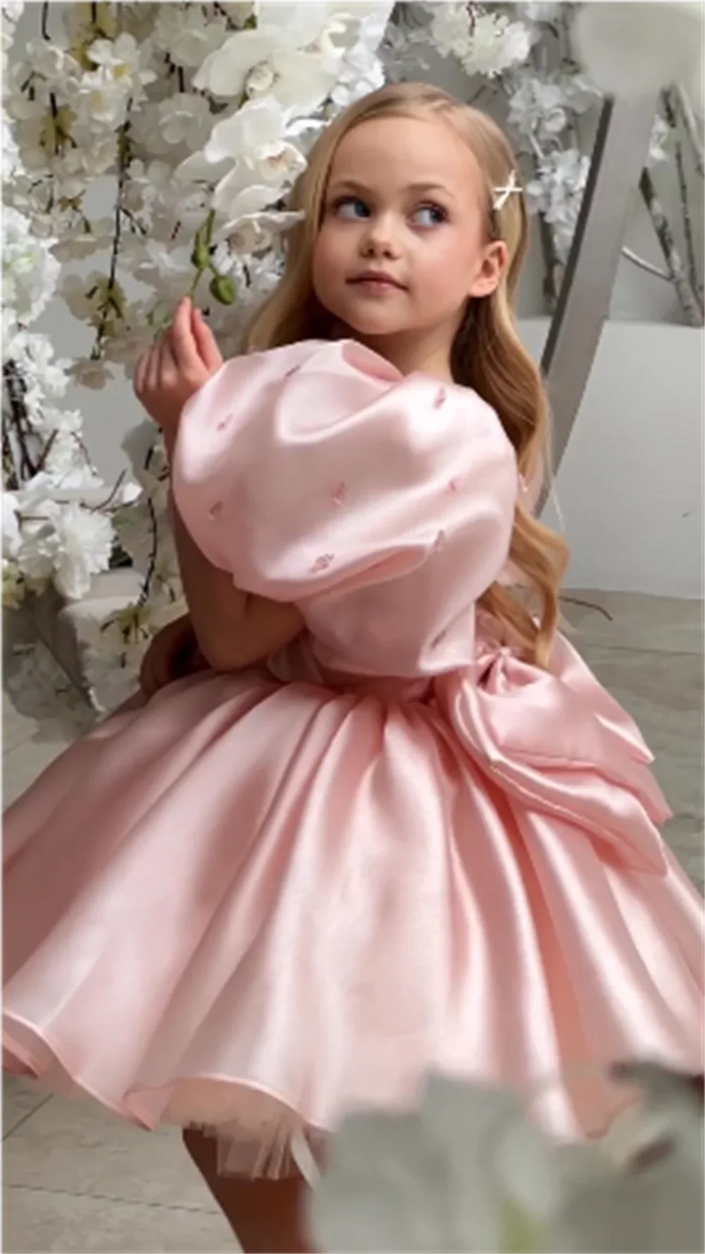 Customized Flower Girl Dress Dearin Scoop Neckline Ball Gown Mini Length Skirts Bows Draped Fold Dresses