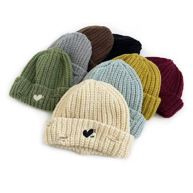

Baby Adult Winter Hat Mother Kids Knit Bonet Wool Knitted Beanie Ski Hats Children Girls Boys Hole Warm Love Print Skullcap