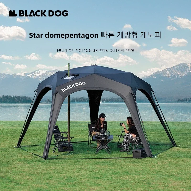 بلاك دوج التخييم في الهواء الطلق مقاوم للماء ظلة البنتاغون في الهواء الطلق خيمة المشي لمسافات طويلة فتح سريع المظلة مدخنة الفم أربعة مواسم #6