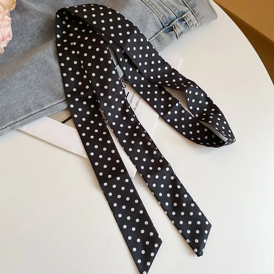 Black White Cloth Polka Dot Chokers Neck Scarves Women Narrow Long Ribbon Necklace Adjustable Knot Lady Accessories Leisure M