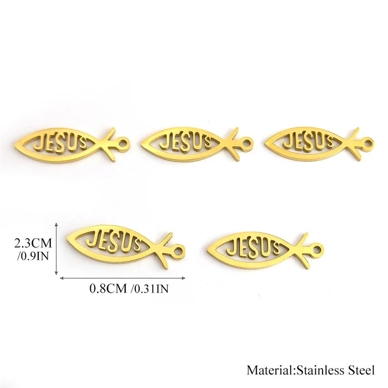 Stainless Steel Jesus Fish DIY Charm Pendant Necklace/Bracelets Gold Color Christianity Religious Charms for Jewelry Making 1700