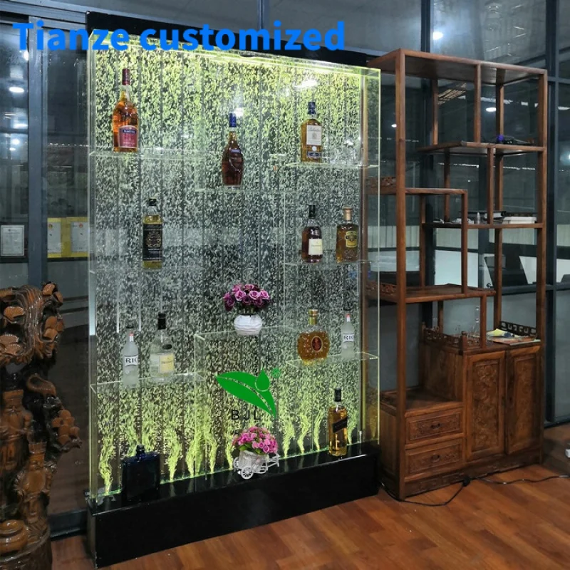 (Customized) led acrylic water dancing bubble wall liquor bottle display shelf