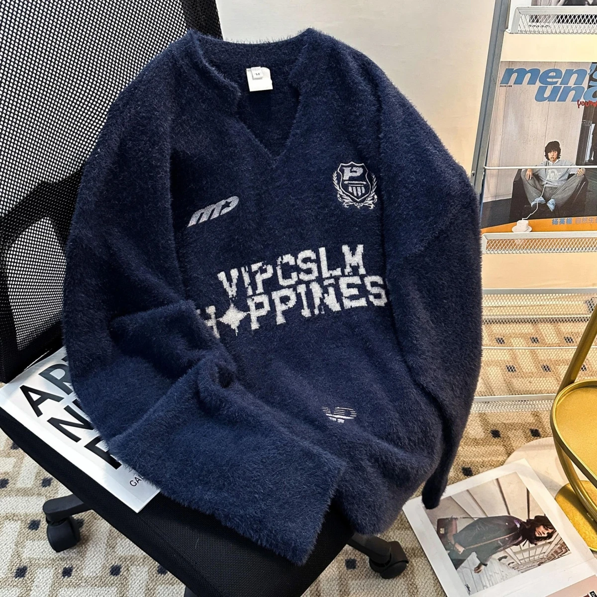 American Sle V-Ne Sport Sweater Men's Lazy High-End College Sle Knitted Outerwear Autumn Spring Season Casual Wear