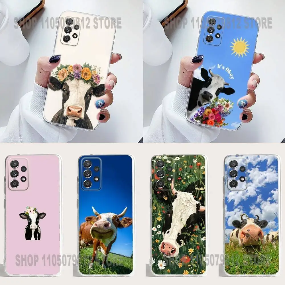 

C-Cute and funny cow Phone Case Silicone For Samsung S30,23,21,22,20 FE lite,S10,9,PIus Note20ultra Soft Transparent