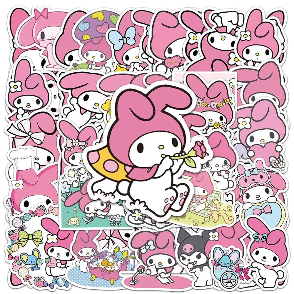 10/30/50pcs Pink Kawaii My Melody Sanrio Sticker for Journal Stationery Laptop Decals DIY Cute Fun Cartoon Waterproof Sticker