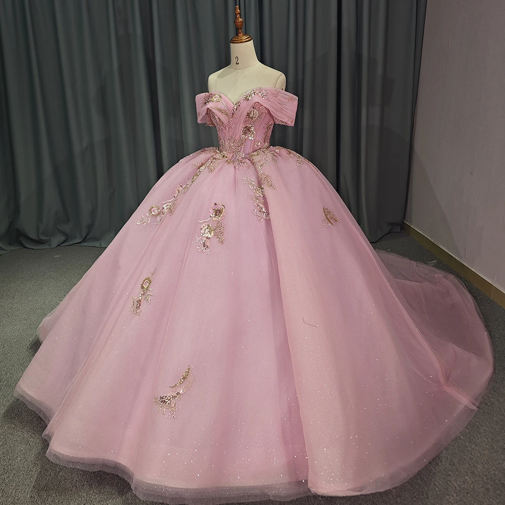 Vestido de baile de Quinceañera de manga corta con escote corazón rosa brillante, vestidos encantadores de quinceañera, apliques clásicos, 15 años, DY1202, 2024