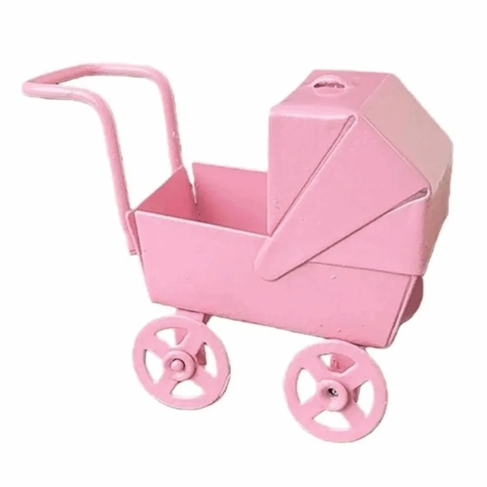 Realistic 1:12 Dollhouse Miniatures Mini Size Wheels Can Turn Baby Stroller Model Ornaments Wrought Iron Pram DIY Gifts