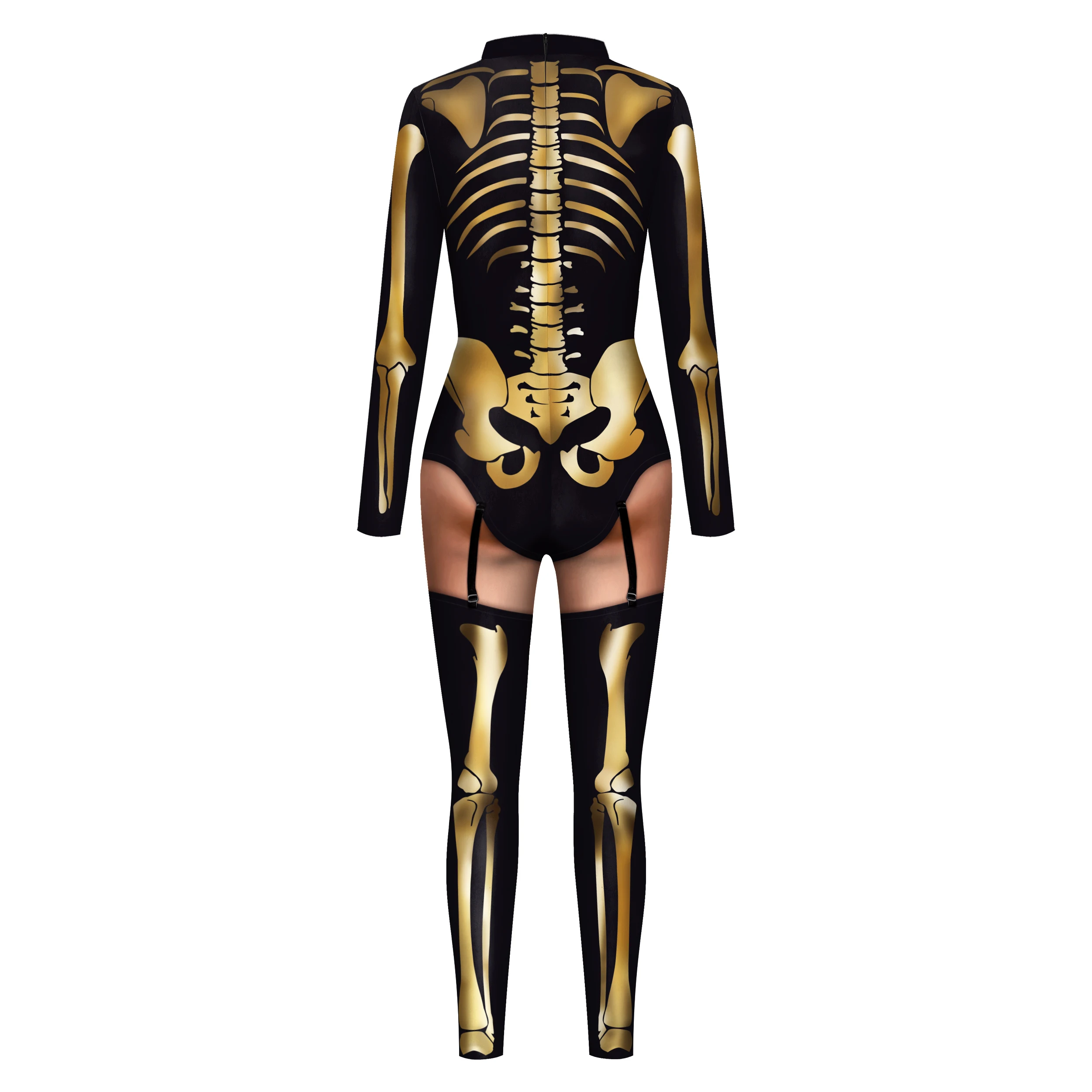 Zawaland Halloween Sexy Cosplay Costume Women Carnival Skull Print Bodysuit Female Spliced Jumpsuit Funny Holiday Party Onesie