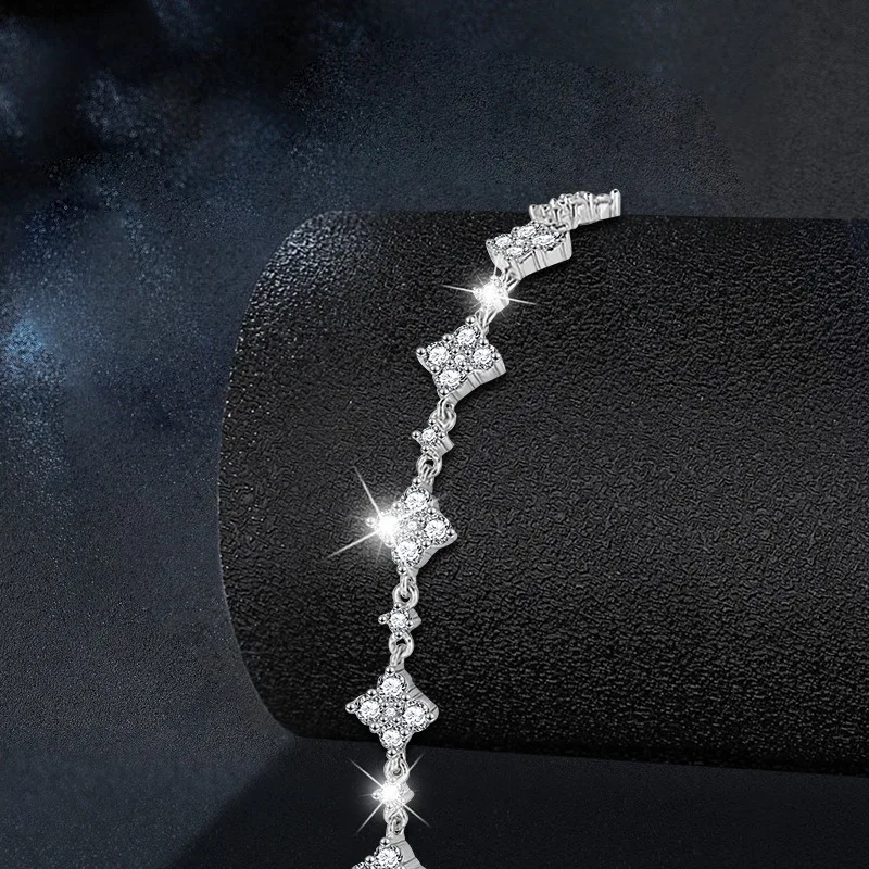 

Full Diamond Moissanite Bracelets for Women Girls Sparkling S925 Sterling Silver Four Leaf Flower Luxury Chains Jewelry Gifts