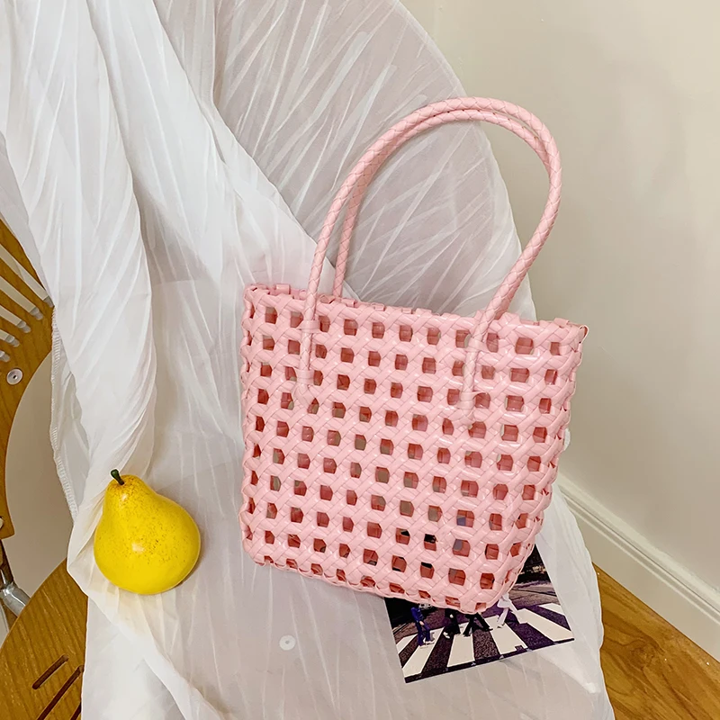 

Fabric Solid Color Hollow Top-Handle Bags Summer Fresh Women's Bags 2025 High Quality Fashionable Commuting Shoulder Bag