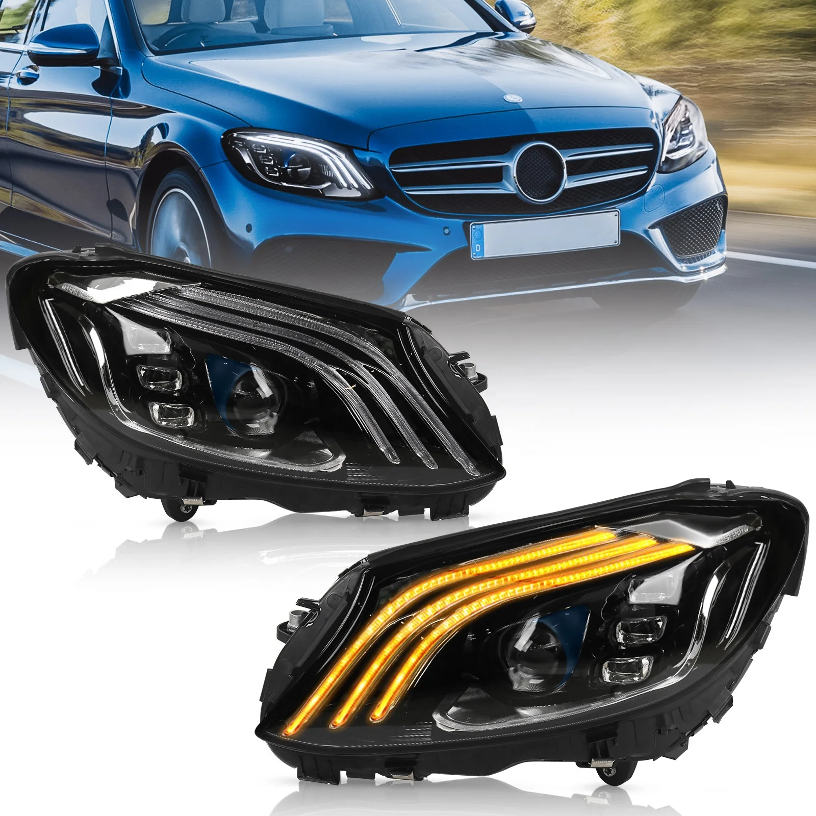 Modified Upgrade to Full Led Headlight Headlamp Maybach Look for Mercedes Benz C Class W205 2015-2018