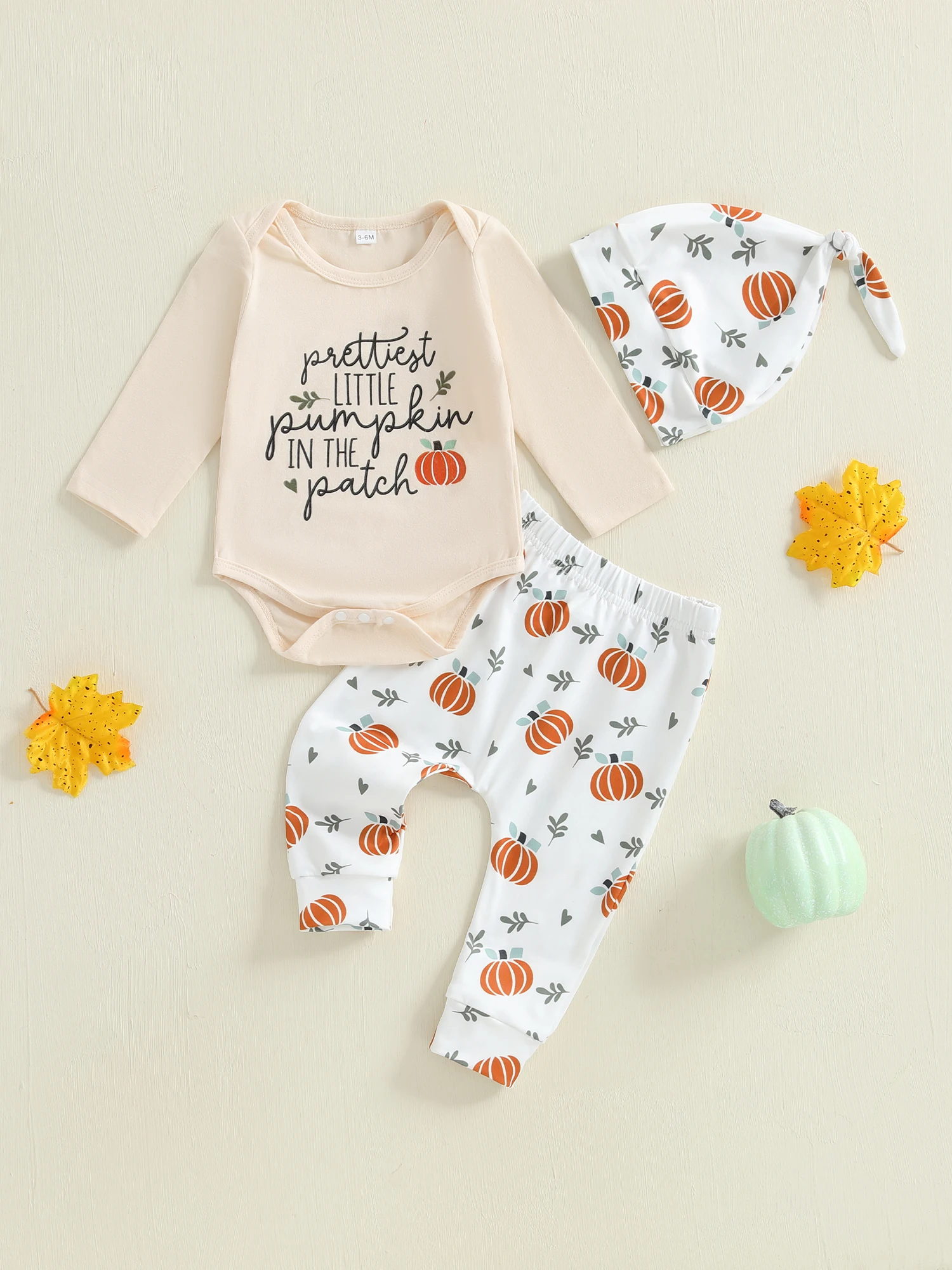 

Cute Toddler Halloween Costume Set with Ghost Print Romper Striped Pants and Matching Beanie Hat for Baby Boy