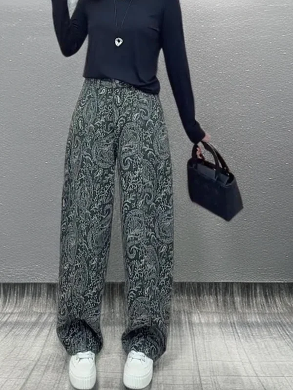 

Textured Floral Denim Pants Casual High Waist Wide Leg Casual Style Multpocket Washed High Fashion Versatile Women's Loose Fit