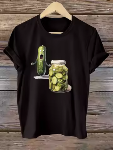 pure cotton printed T-shirt with funny pickle pattern short-sleeve loose T-shirt CT0010