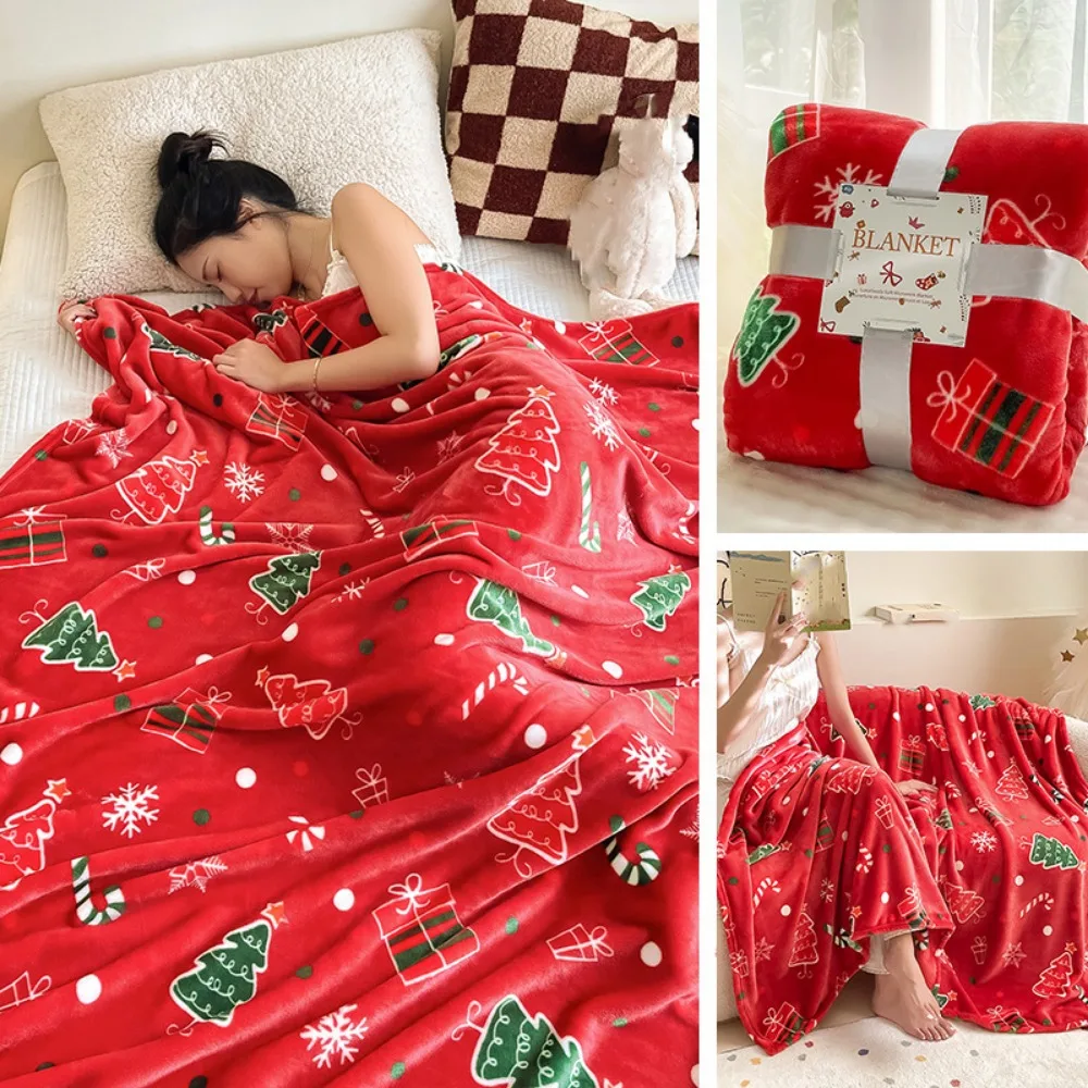 

Universal Thickened Christmas Flannel Blanket Fluffy Throw Xmas Pattern Xmas Sofa Blanket Soft Warm Aircon Blanket Bedroom