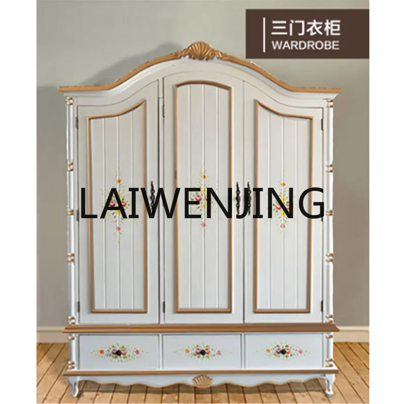 American Country Painted Wardrobe Mediterranean Style 2 Doors 3 Doors 4 Doors European Custom Storage Wardrobe