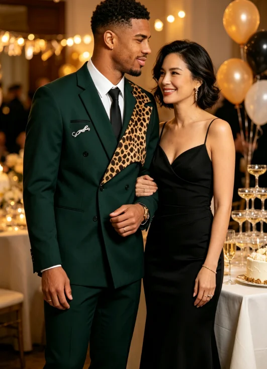 Fashion Asymmetrical Leopard Pattern Men Suits Customized Slim Fit Notched Lapel Groom Wedding Tuxedos 2 Pcs Sets Costume Homme