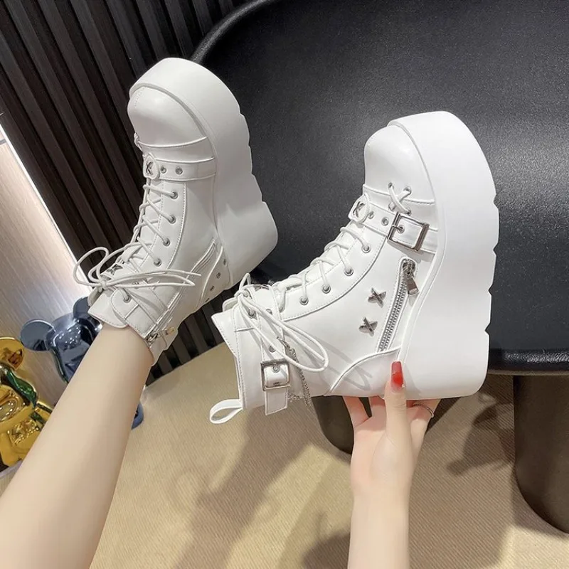 New Gothic Punk Style Platform Cosplay Women Mid-calf Boots 2025 Autumn Winter Wedges Comfy Women Short Motorcycle Boots Shoes