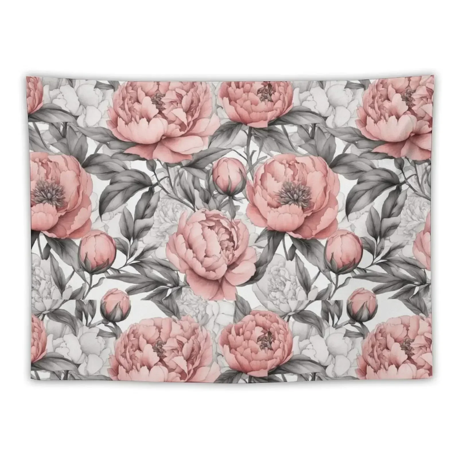 

Peony Garden, pastel pink, gray, calm, minimalism. Tapestry Funny Decoration Wall Tapestry