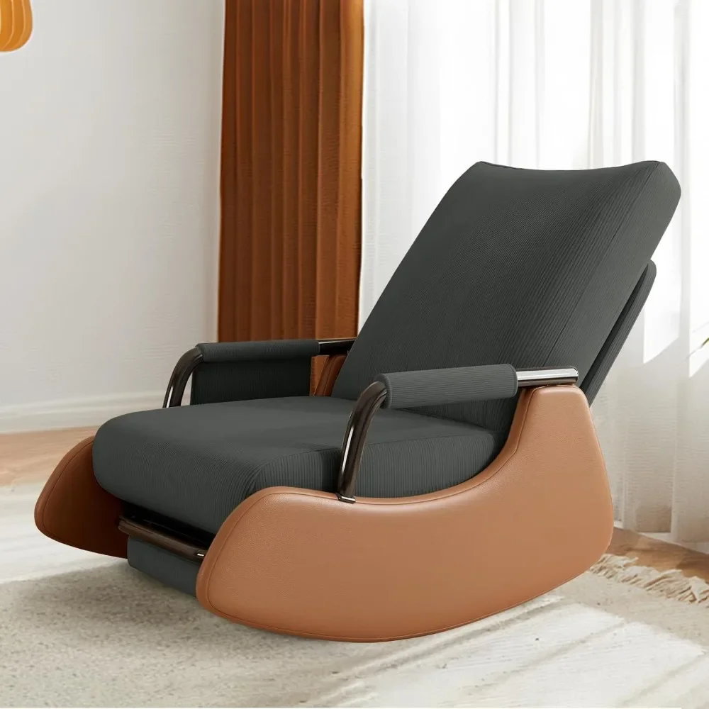 Nursery Rocking Chair with Side Pockets and Adjustable High Backrest, Cushioned Gliding Rocking Chair