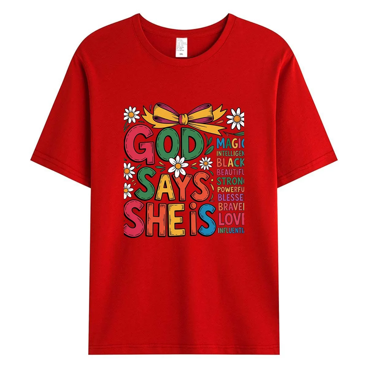 God Says She Is Black Girl Magic Women T-Shirt Religious Inspirational Graphic Tee Melanin Summer Cotton Tops Faith