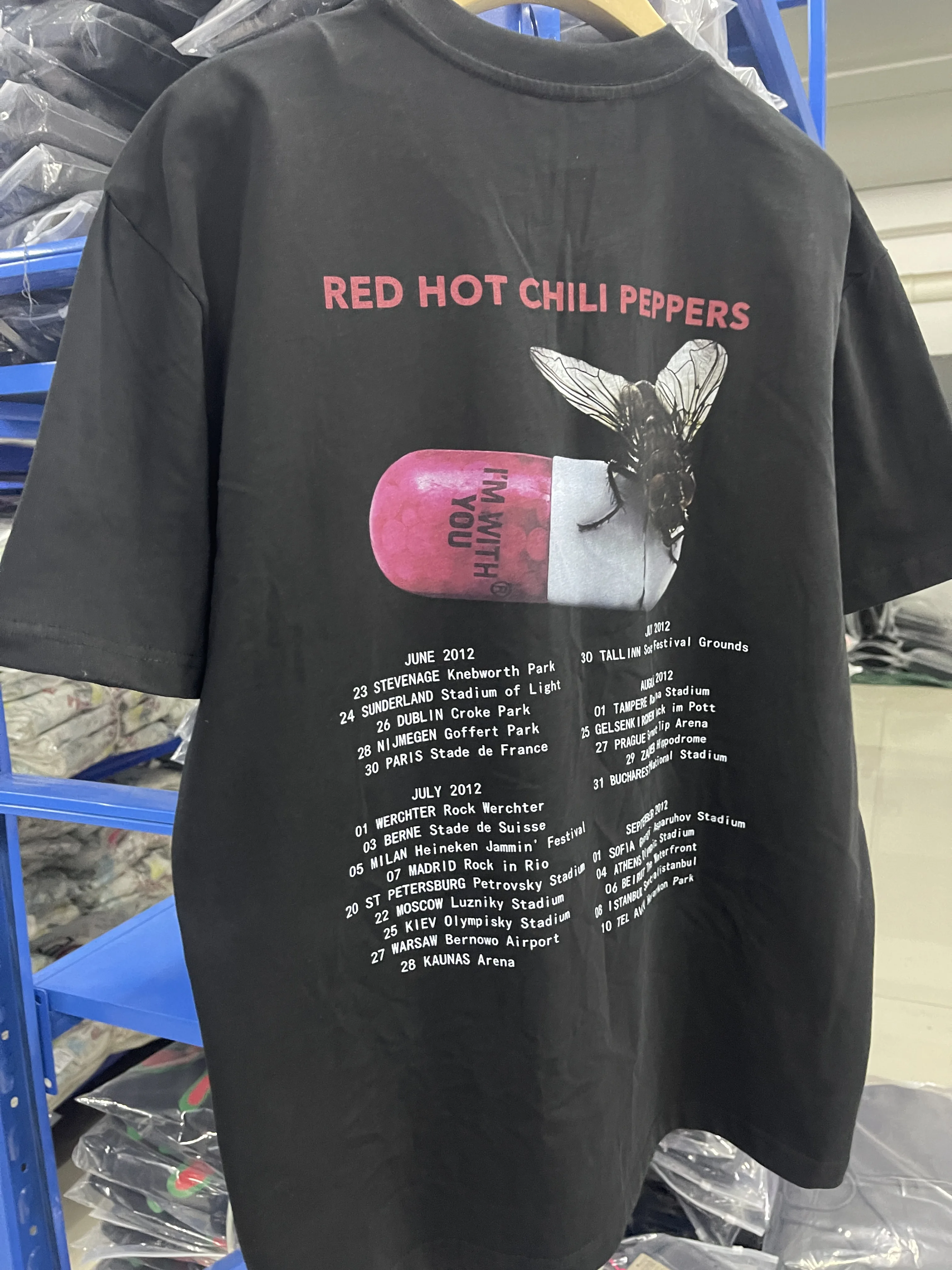 25SS جودة عالية خمر روك الأحمر الفلفل الحار المطبوعة الفرقة قصيرة الأكمام الثقيلة غسلها القطن فضفاض عادية كبيرة الحجم الشارع البوب تي شيرت