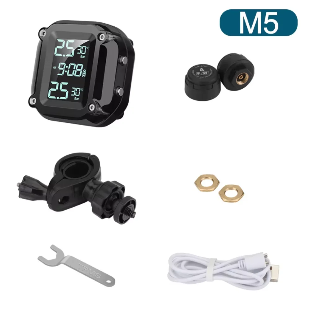 Motorcycle TPMS Tire Pressure Monitor Real Time Tire Pressure Monitoring System Temperature Sensor Alarm System