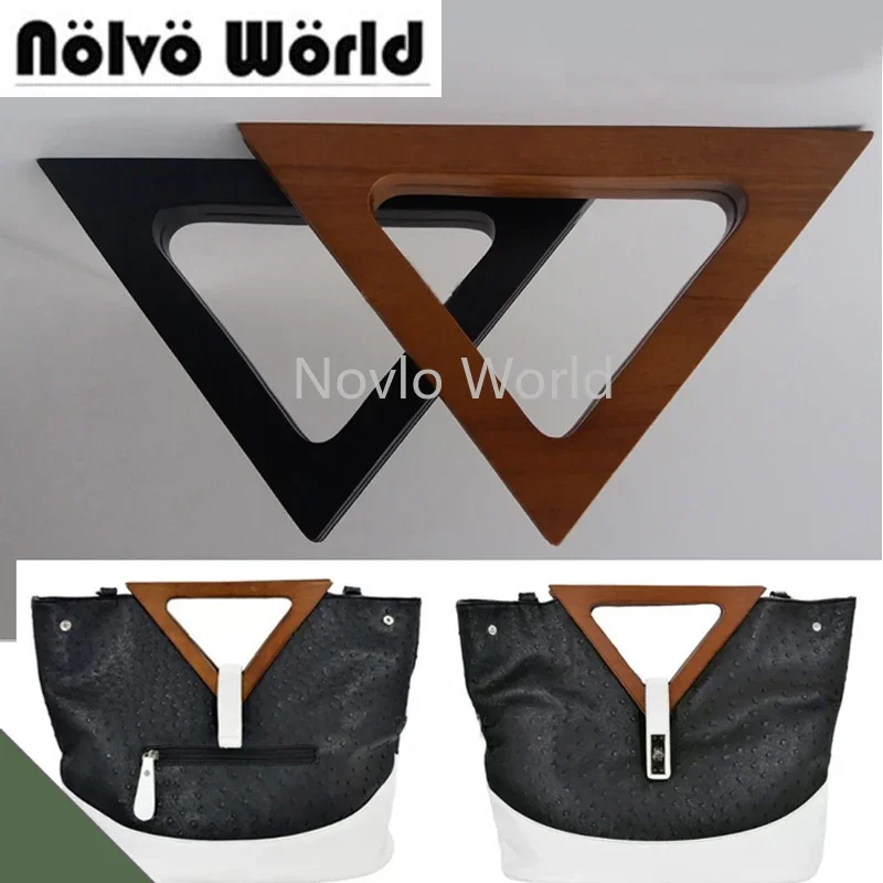 4-10 Pieces,2 Colors 24X15.5cm Triangle wood handle,Triangle Nature Wooden purse handle for retro-inspired bags