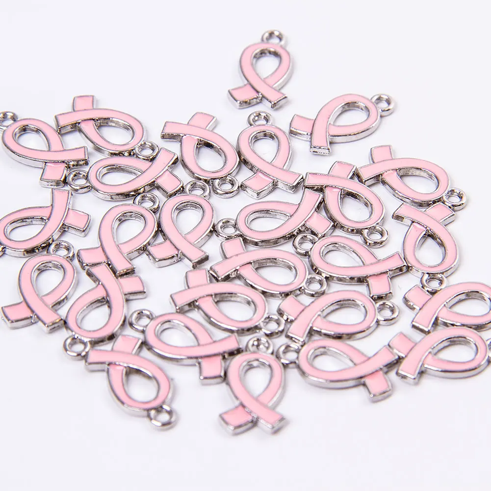 

10/20PCS DIY Ribbon Pendants Breast Cancer Awareness Charms Dangle Accessories Pendant Gifts for Women Jewelry Findings