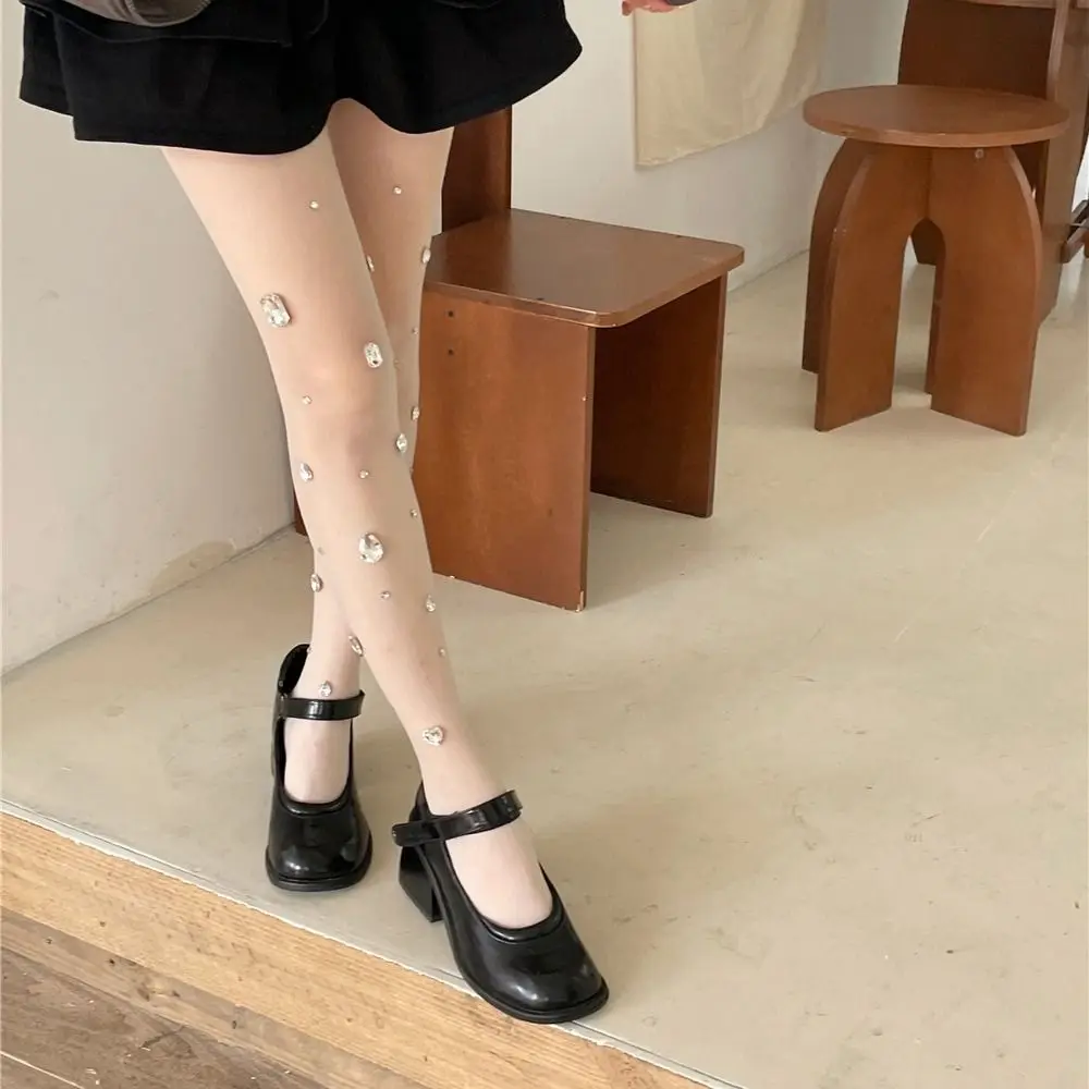 Stretchy Thin Rhinestone Pantyhose Tights Full Foot Crystal Stockings Black Silk Socks Sexy Pantyhose Girl